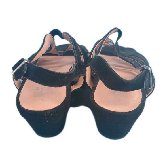 Tayran Sz 8 Wedge Sandal Strappy Slingback  Buckle Black Goth Preppy Summer - Picture 3 of 12